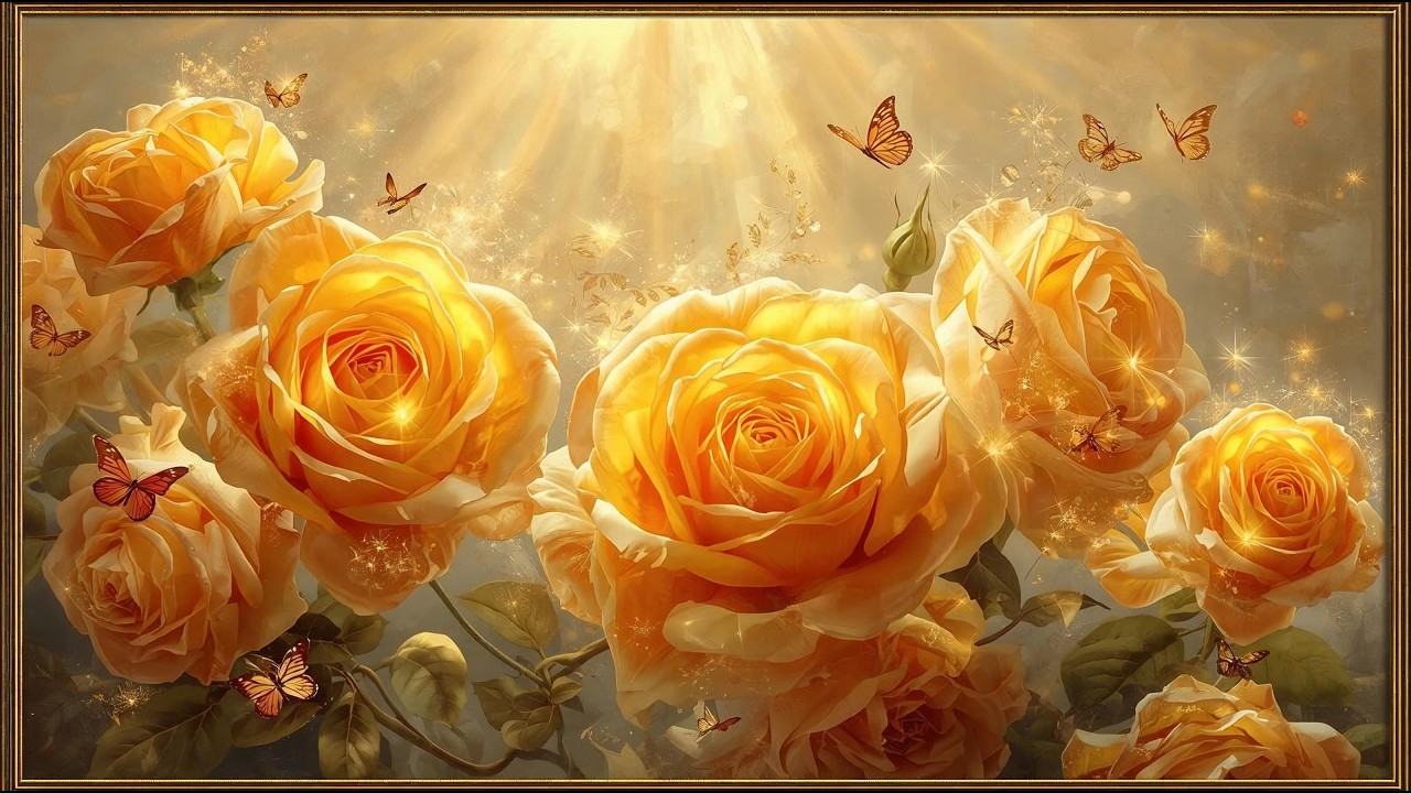Elegant Rose Fantasy 🌹 Golden Flowers & Butterflies | Relaxing Vintage Art Background