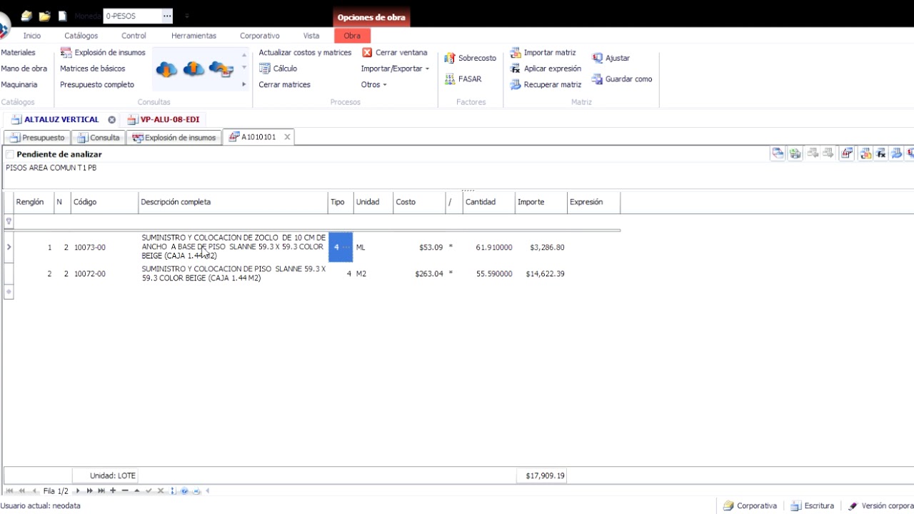 Duplicar Matriz NEODATA PU 2018