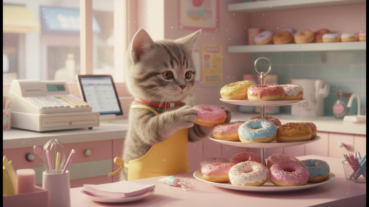 【おしごとAI猫たま】まんまる甘い ドーナツ屋さん🍩