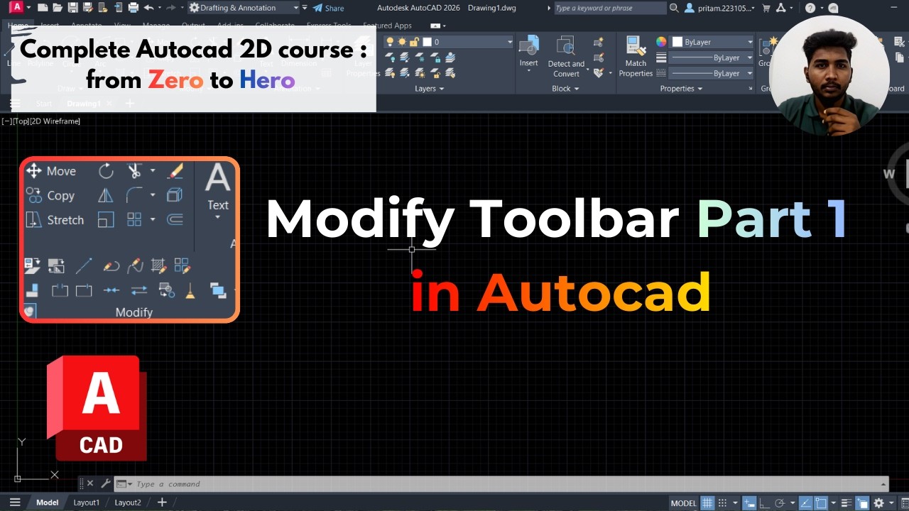 Modify Toolbar in AutoCAD (Part 1) | Move, Copy, Rotate, Scale & Mirror