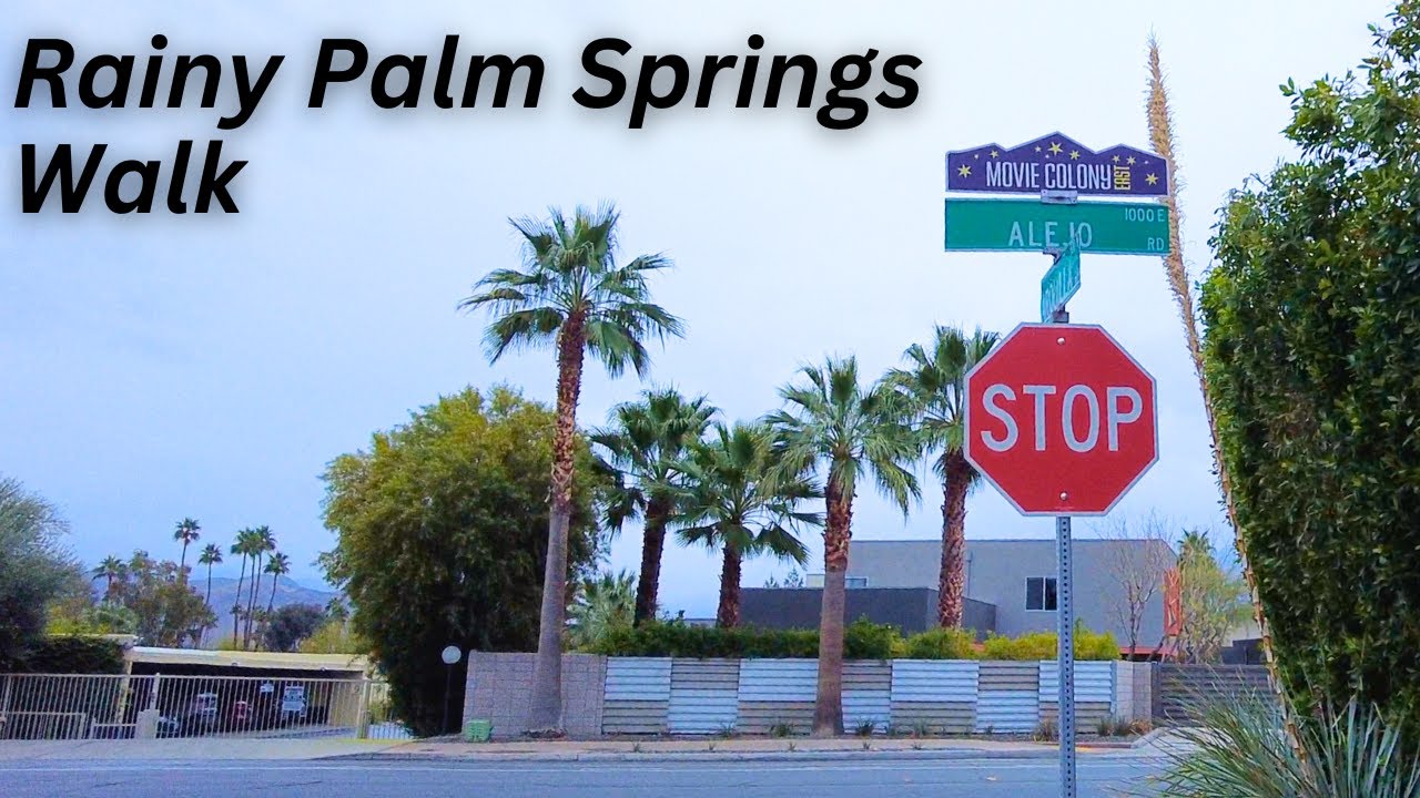 Quiet Walk in the RAIN in PALM SPRINGS | Frank Sinatra's House | Movie Colony East Neighborhood | 4K