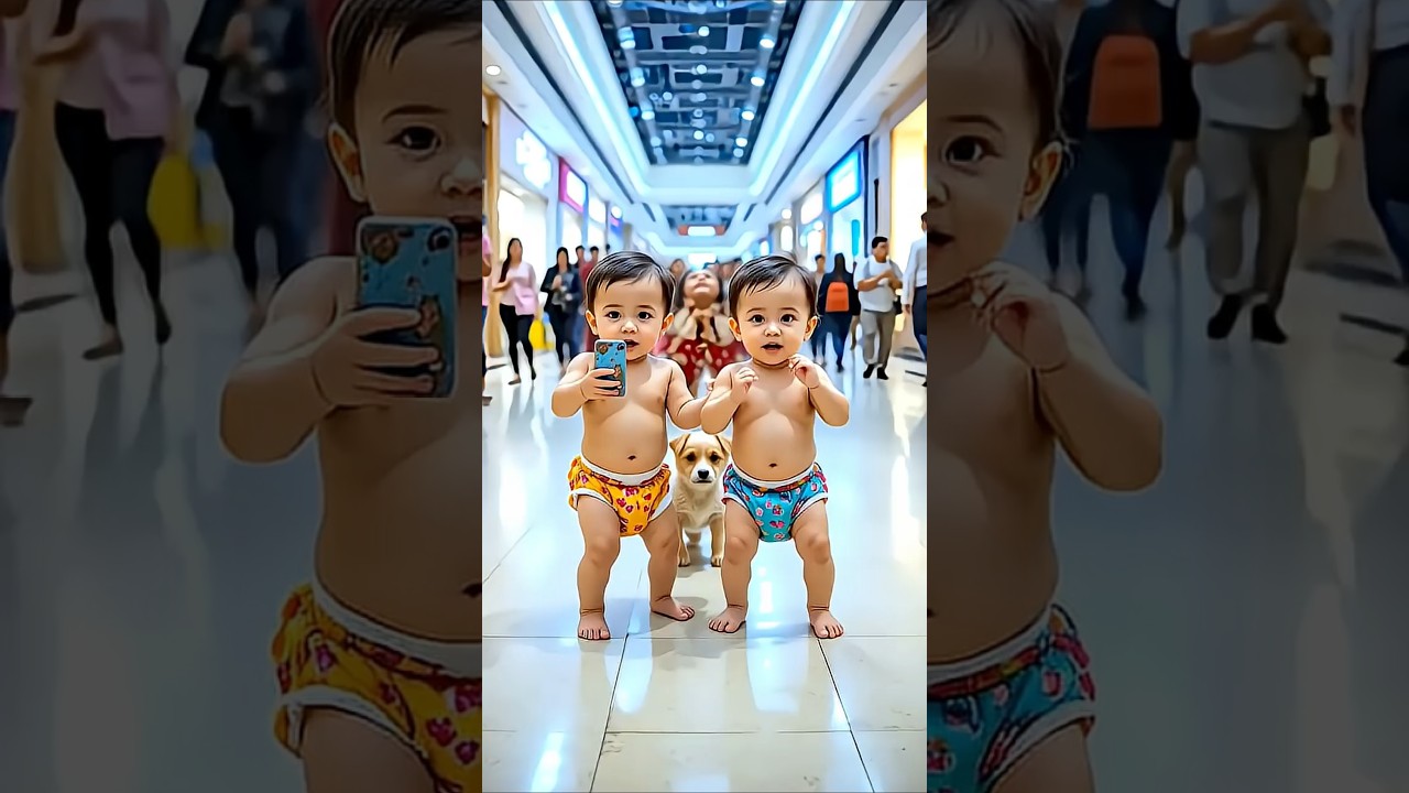 Twin Babies Dancing in Mall with Puppy 😍 Cute Baby Dance with Moms | Viral Baby Video 2025
