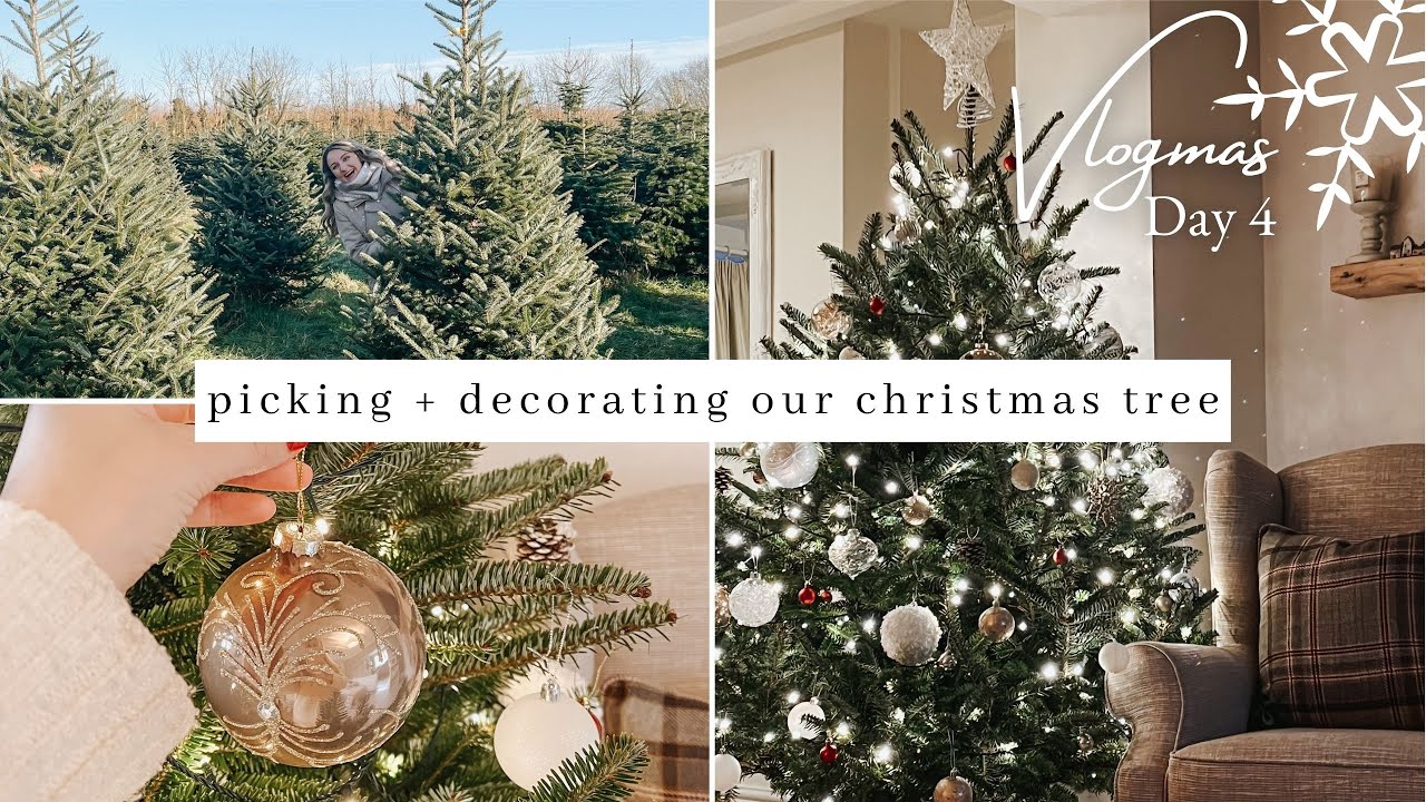 Picking Our Christmas Tree & Decorating 2021 | champagne, white, gold & red | Vlogmas