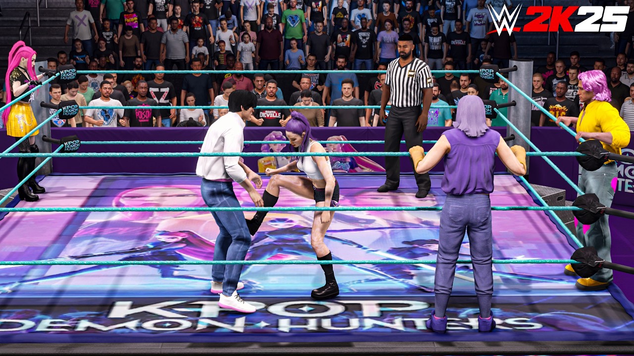 Huntrix vs Saja Boys - Rumi & Mira vs Jinu & Mystery & Romance | K-Pop Demon Hunters WWE 2K25