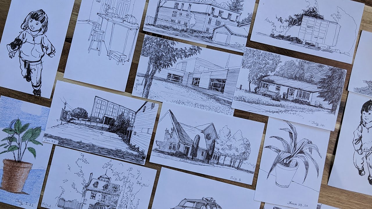 Sketchbook Tour/Index card drawing/Nicole's art studio