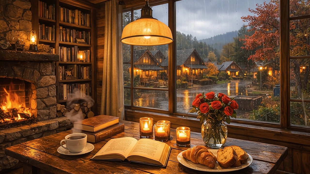 Cozy Rainy Cottage ☔🔥 Fireplace Ambience & Relaxing Music  Autumn Hygge Escape#2