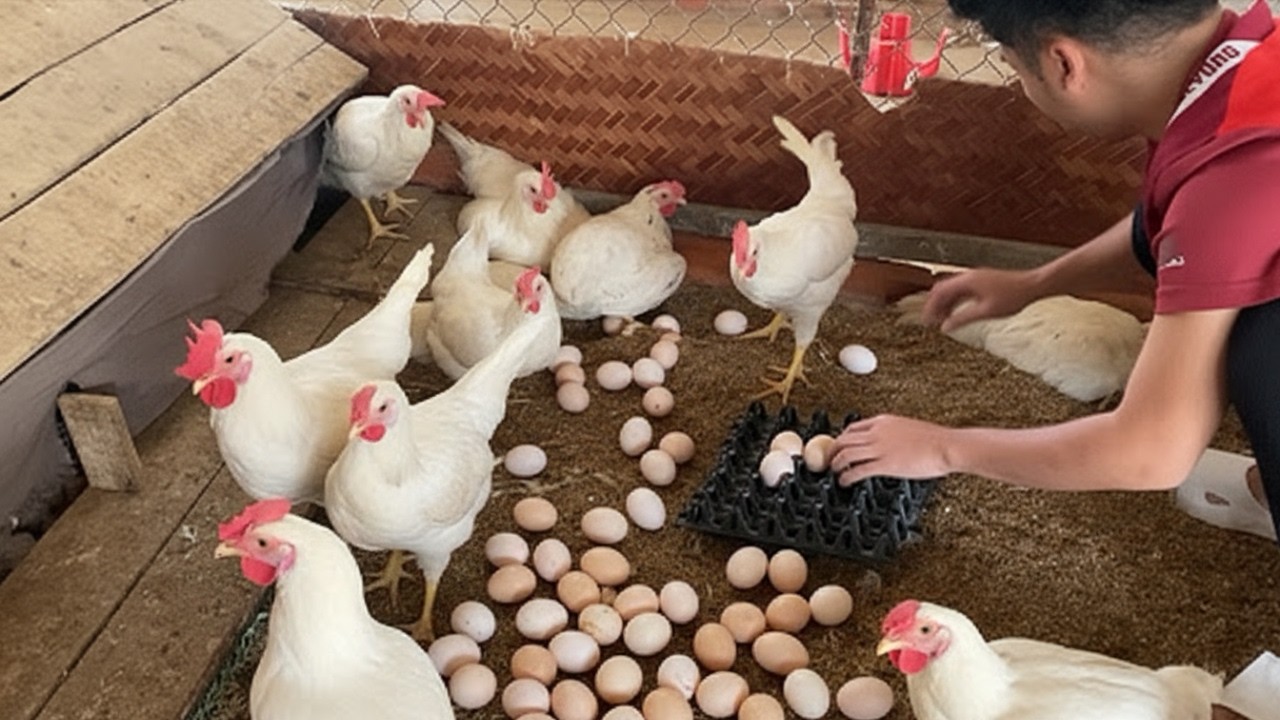 Daily Egg Collection on Chicken Farm | Fresh Eggs Harvesting Process & Farm Life Routine.