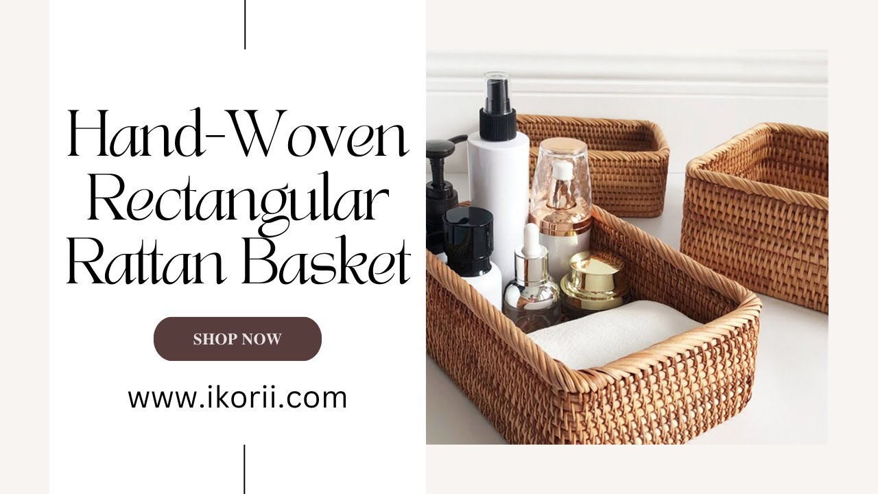 Hand-Woven Rectangular Rattan Basket