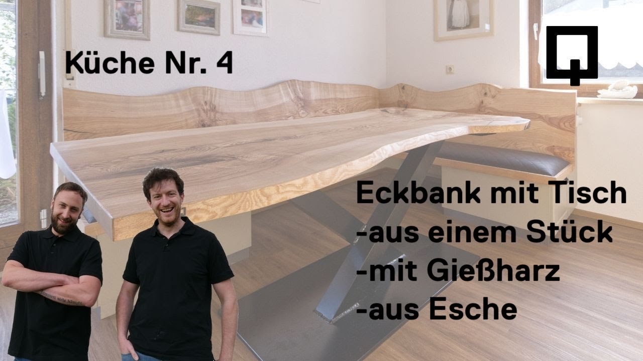 Eckbank selber bauen mit Tisch - aus einem Stück Esche mit Gießharz und passendem Tischgestell