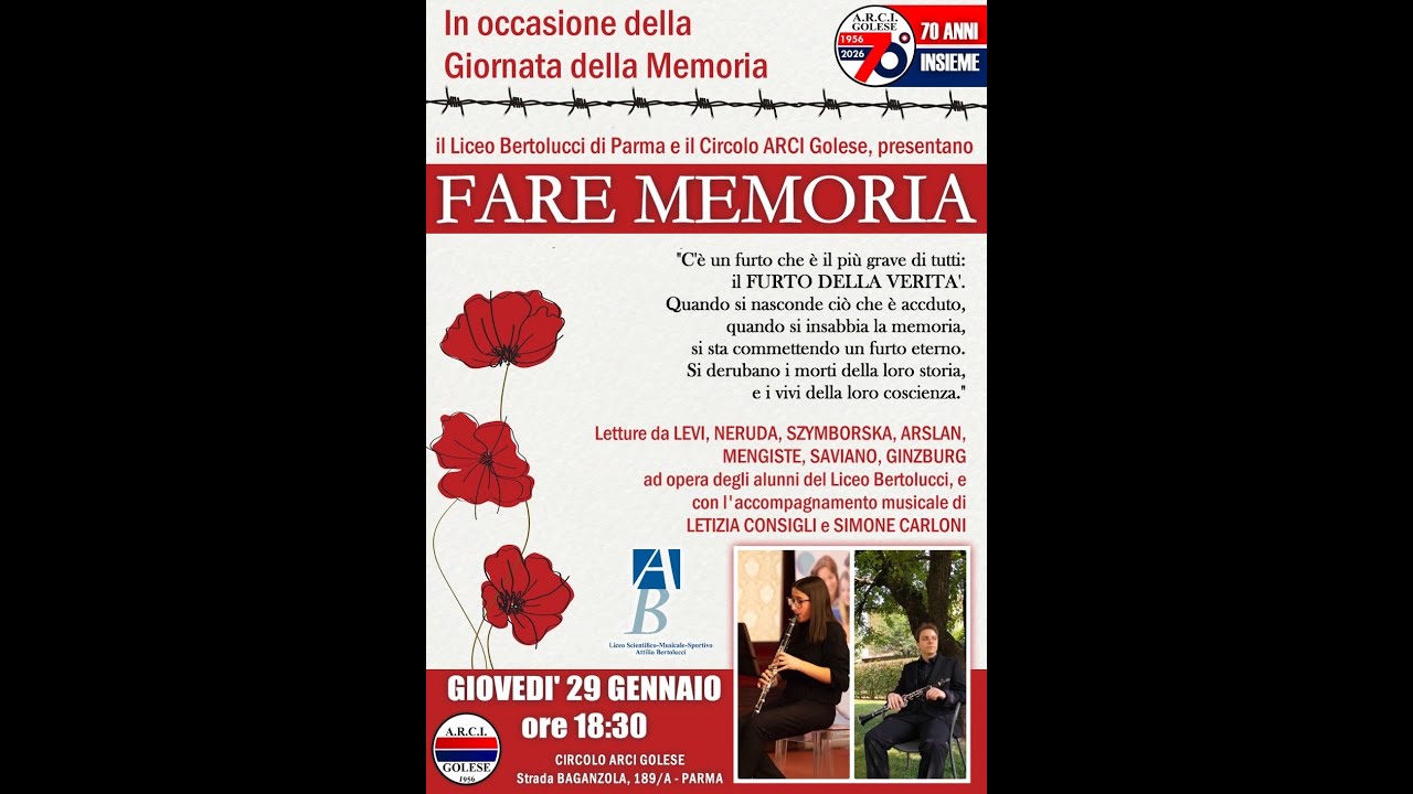 Fare memoria, 29 gennaio 2026, in occasione della Giornata della Memoria