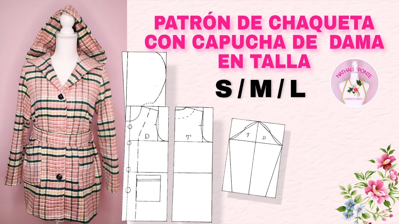 🌸#60 PATRON DE CHAQUETA PARA DAMA CON CAPUCHA TALLA S,M,L 💗