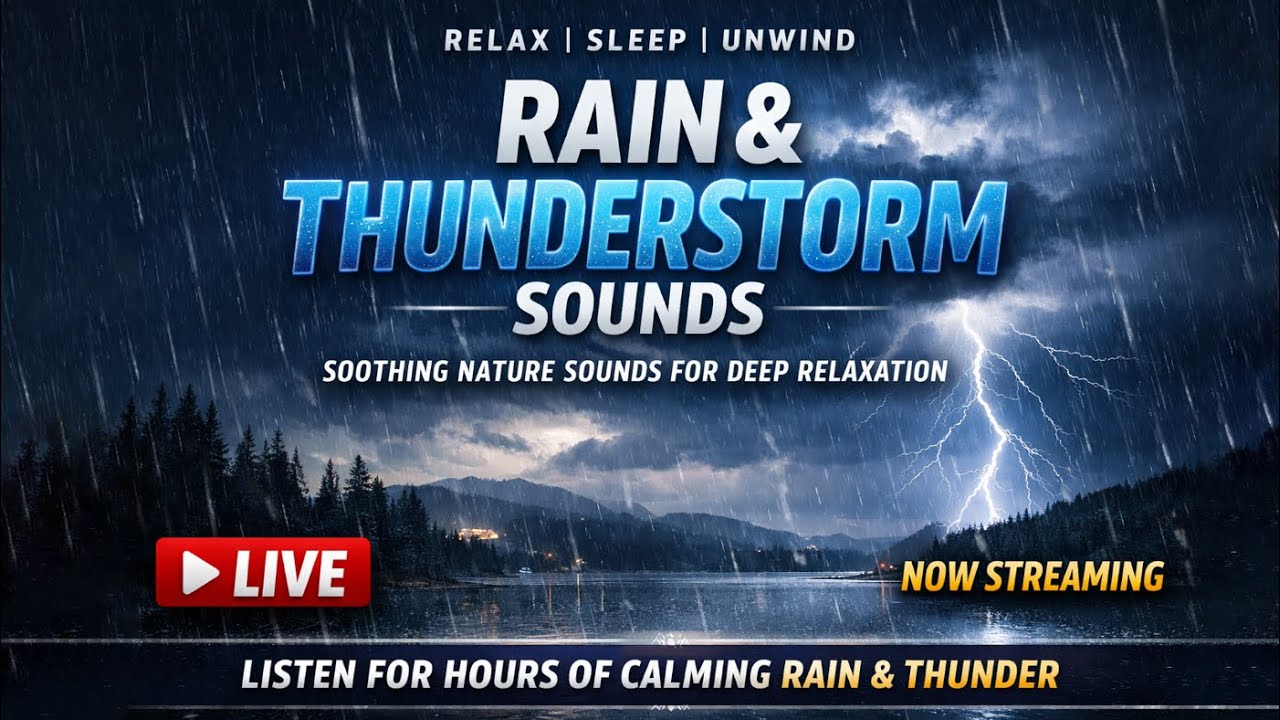 🌧️ Rain Sounds with Gentle Thunder ⚡ | Deep Sleep, Relaxation & Stress Relief (LIVE)