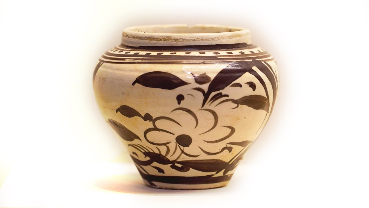 [骨董品鑑賞]白地と黒の花のデザインの磁州窯壺|元王朝|中国国家博物館|