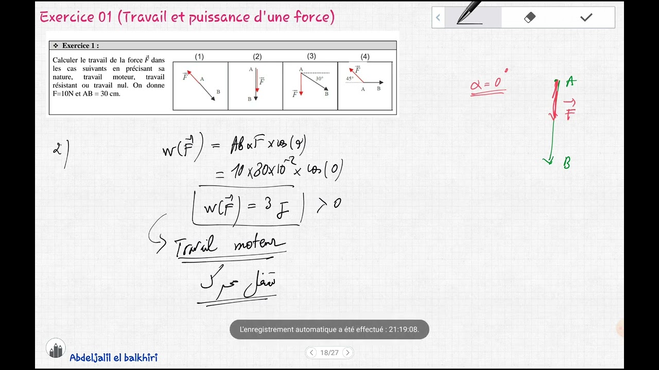 Exercice 01:Travail et puissance d'une force -1 BAC-SEX- SM