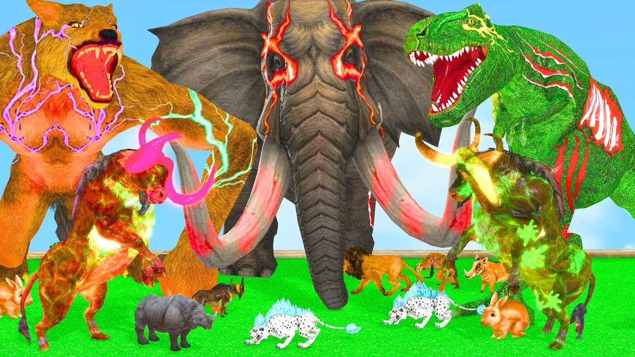 The Ultimate Battle 40 Wild Animals Mammals vs GIGA T-REX Dinosau Epic Run Zigzag Down Course