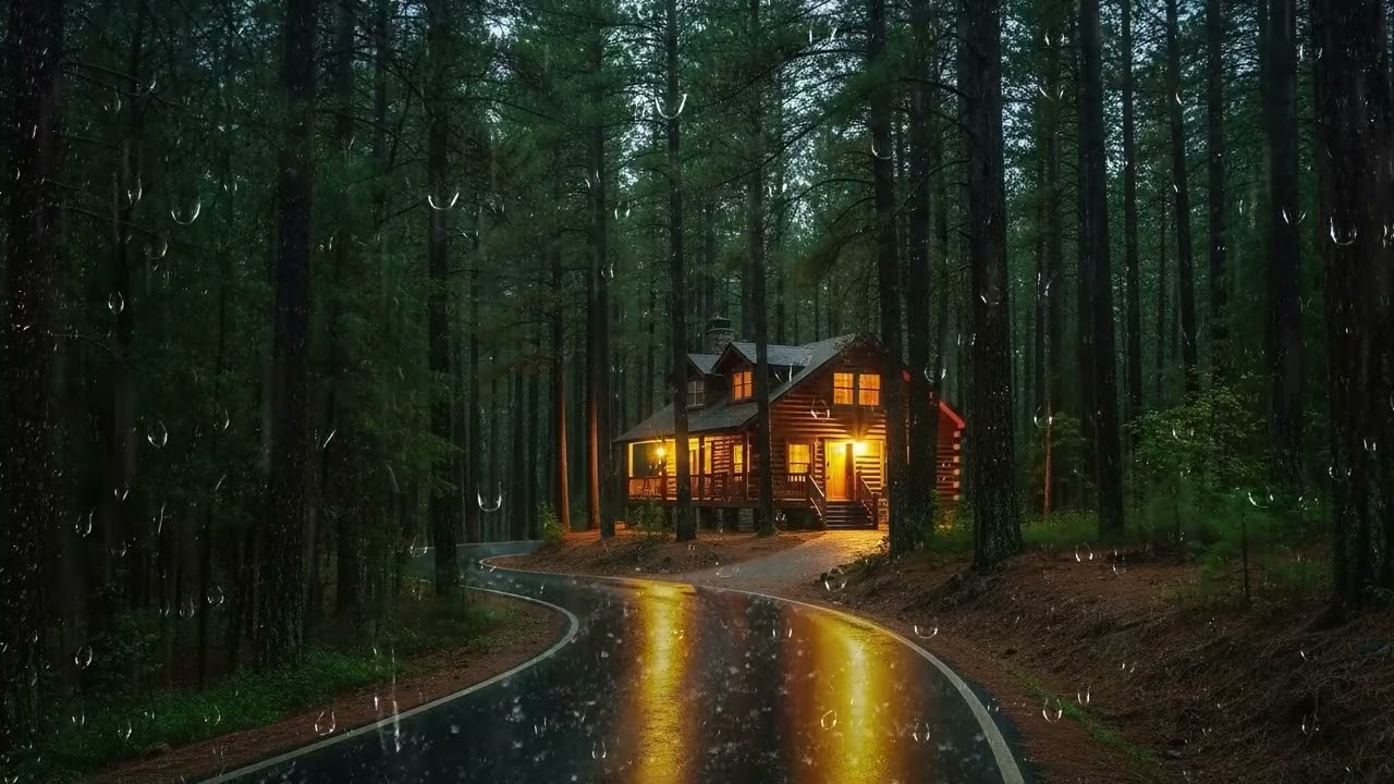 Peaceful Forest Rain at Night - Cozy Forest Cabin Rain on Roof for Rest & Relaxation
