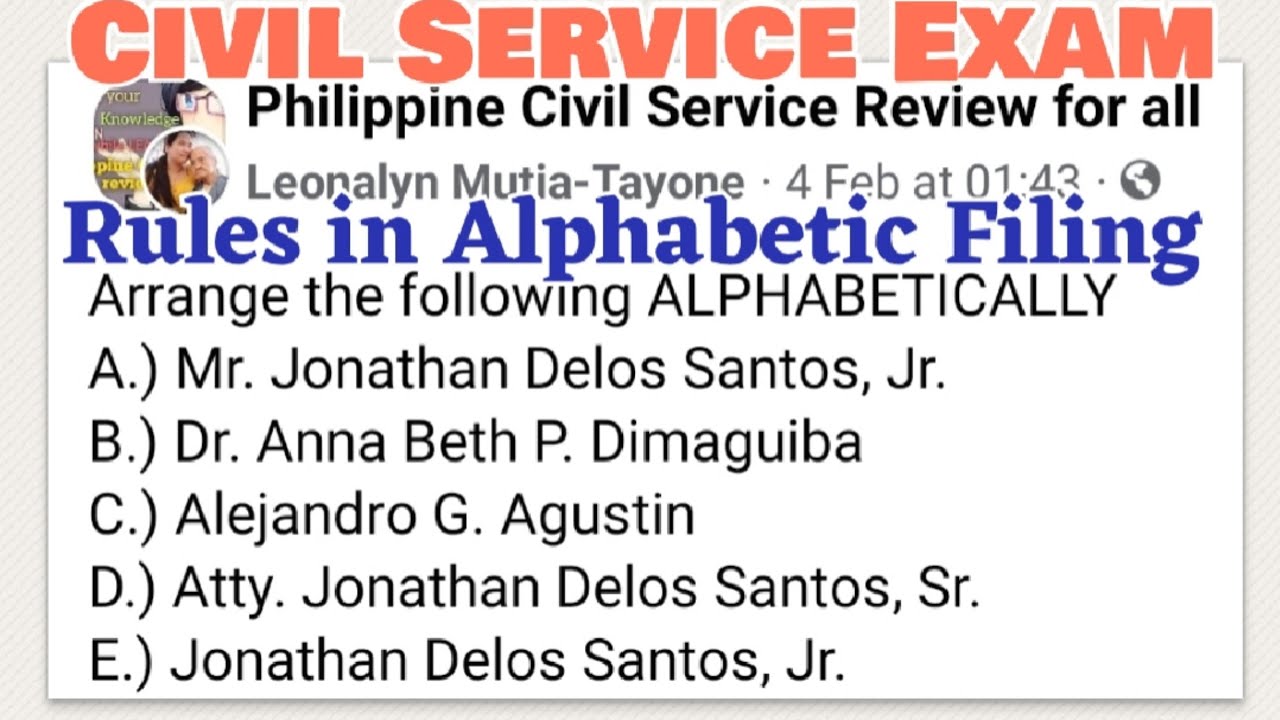 Rules in ALPHABETIC FILING | Subprof Civil Service Exam