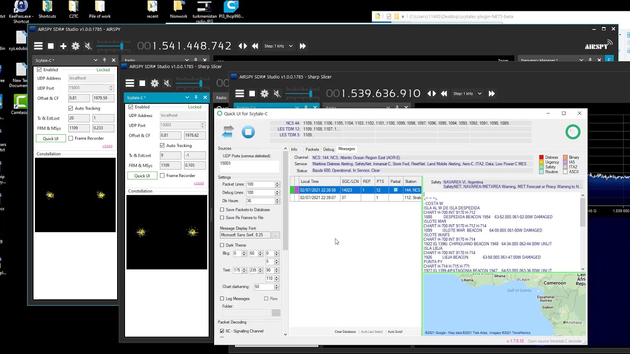Multi-channel concurrent Inmarsat-C decoding with Airspy SDRSharp Spectrum slicer and Scytale-C