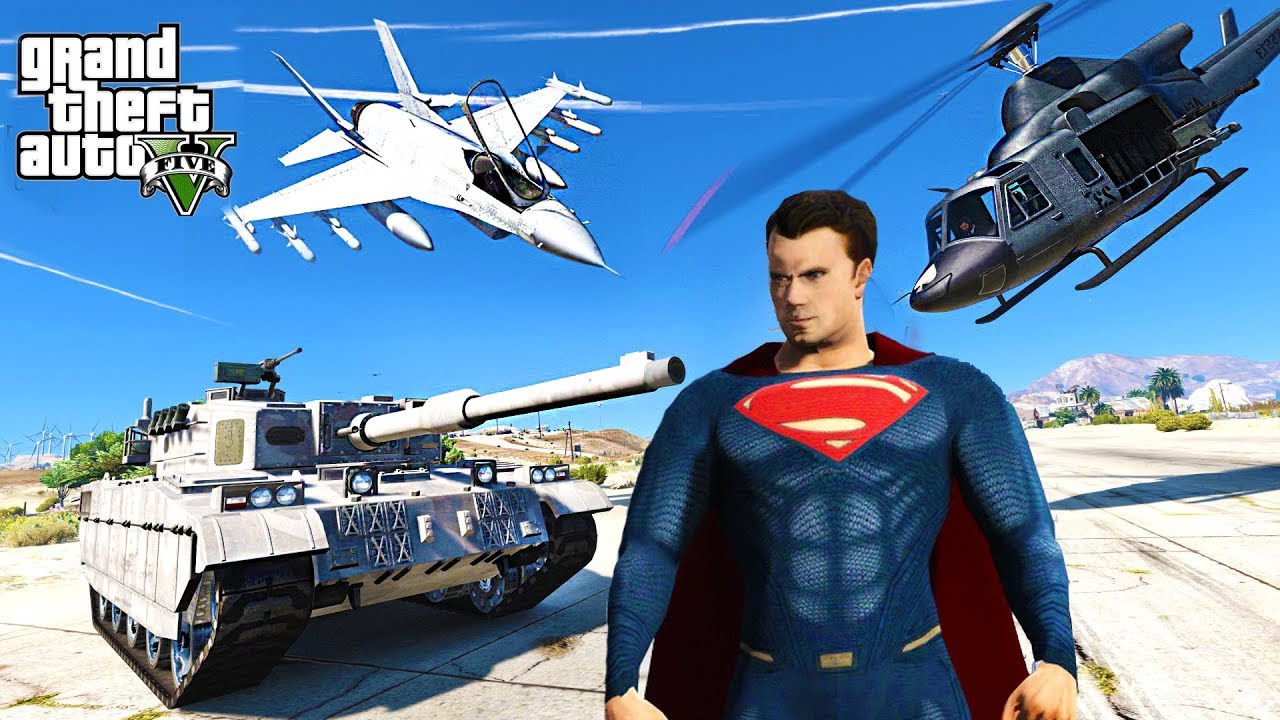 GTA V MODS: SUPERMAN FIGHTS THE ARMY !!! MILITARY MOD