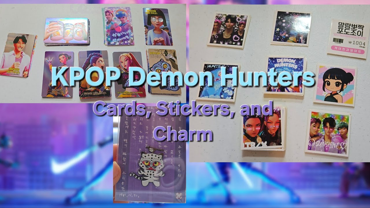 Unboxing KPOP Demon Hunters Cards, Stickers, and Derpy Charm 💜🩵💗🇰🇷👩‍🎤🎶😈🏹