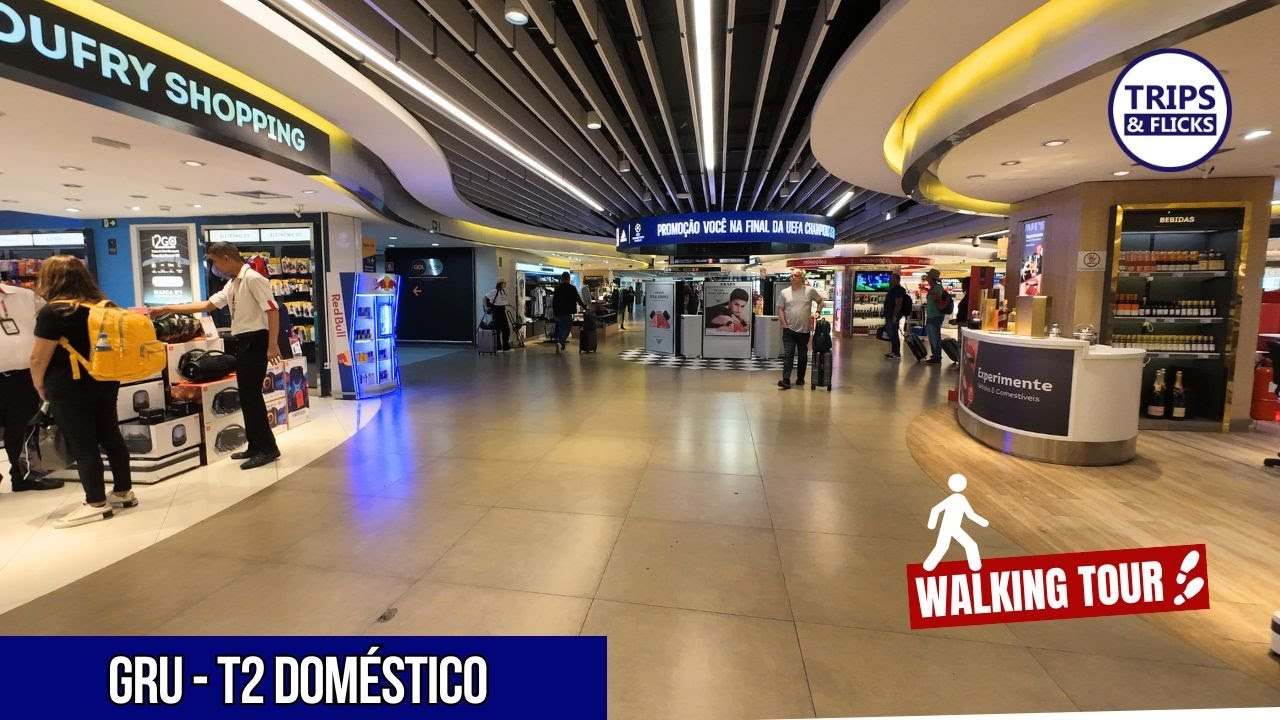 🚶‍♂️ Explorando o Aeroporto GRU T2: Caminhada de Ponta a Ponta PELO Embarque Doméstico! ✈️