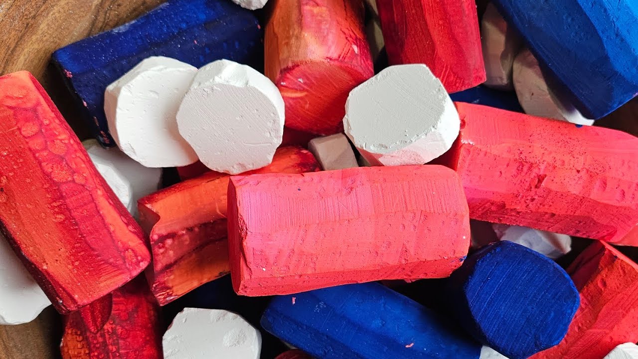 Dyed Crunchy Gym Chalk Cylinders and PJ Chips ♡ ASMR ♡ Oddly Satisfying