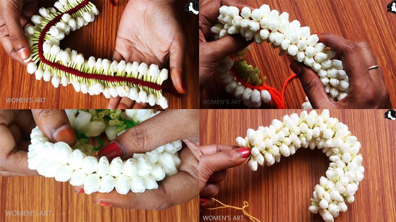 4 different types of crape jasmine flower garland making / pinwheel flower / nanthiyavattai poo