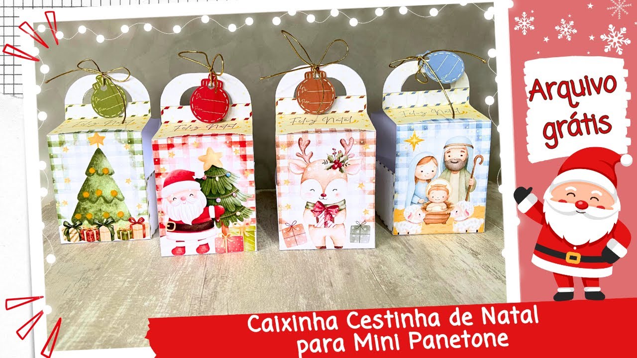 CAIXINHA CESTINHA DE NATAL PARA MINI PANETONE DE NATAL | DIY PASSO A PASSO | MOLDE GRATUITO #natal