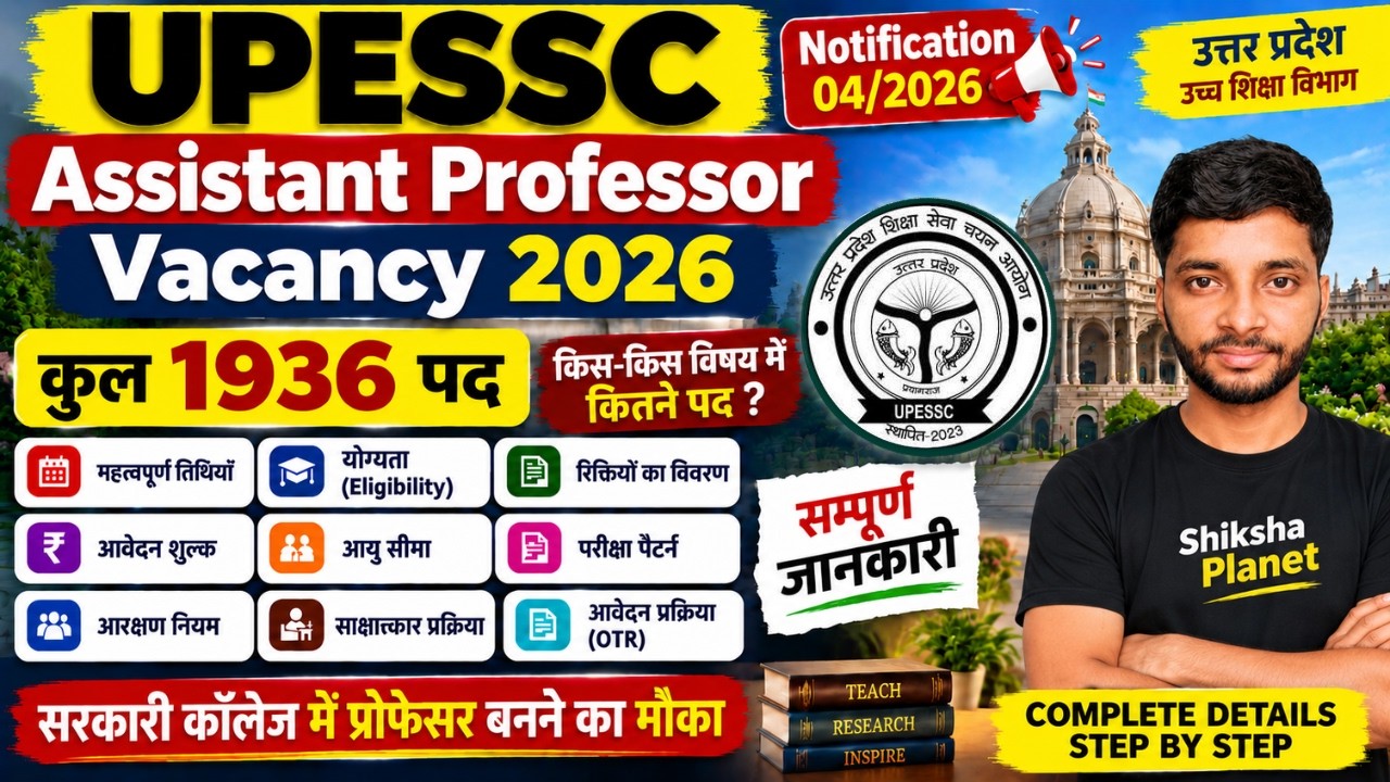 UPESSC Assistant Professor Vacancy 2026 | 1936 पद | Last Date, Eligibility, Exam Pattern, Syllabus