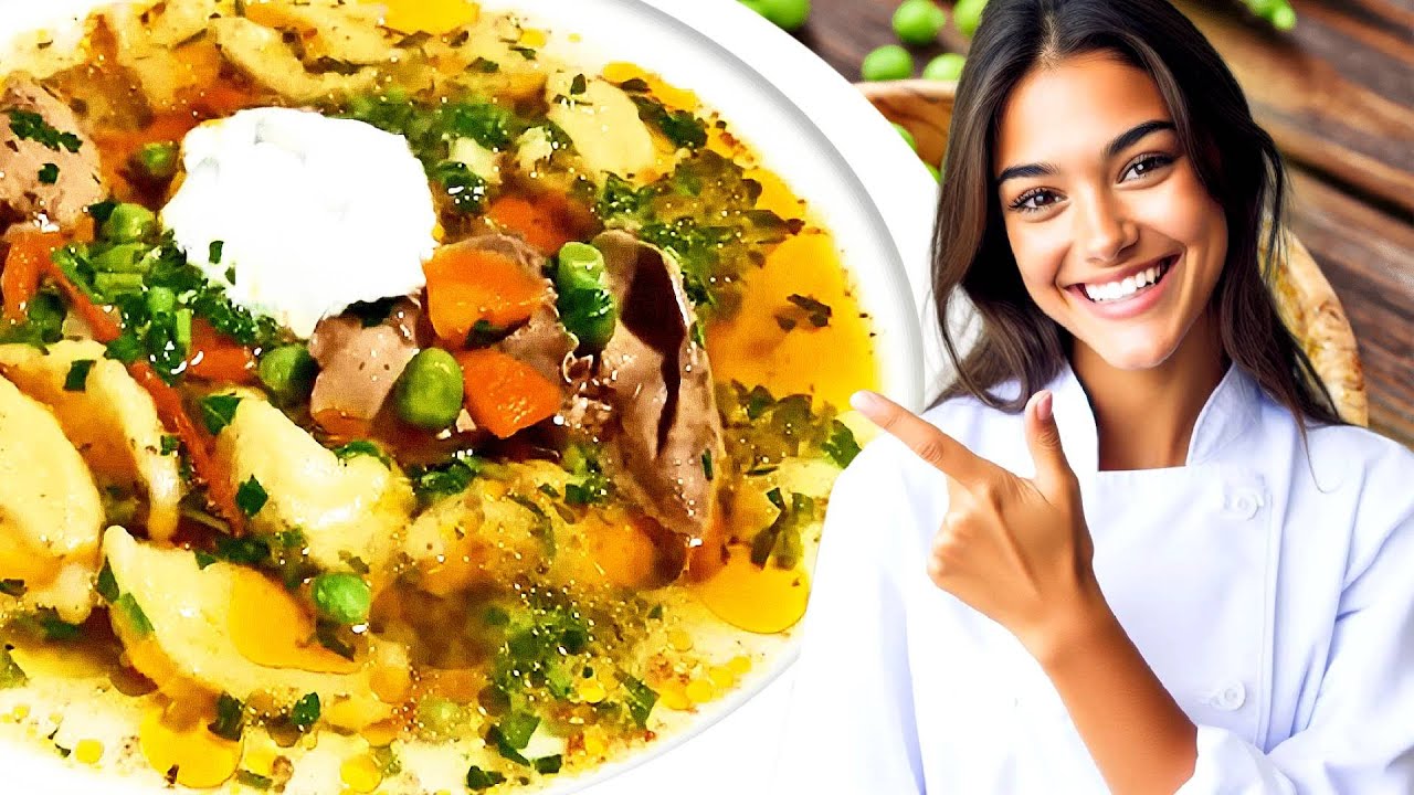 BEST Hungarian Green Pea Soup Recipe with Flour Dumplings and Chicken Livers