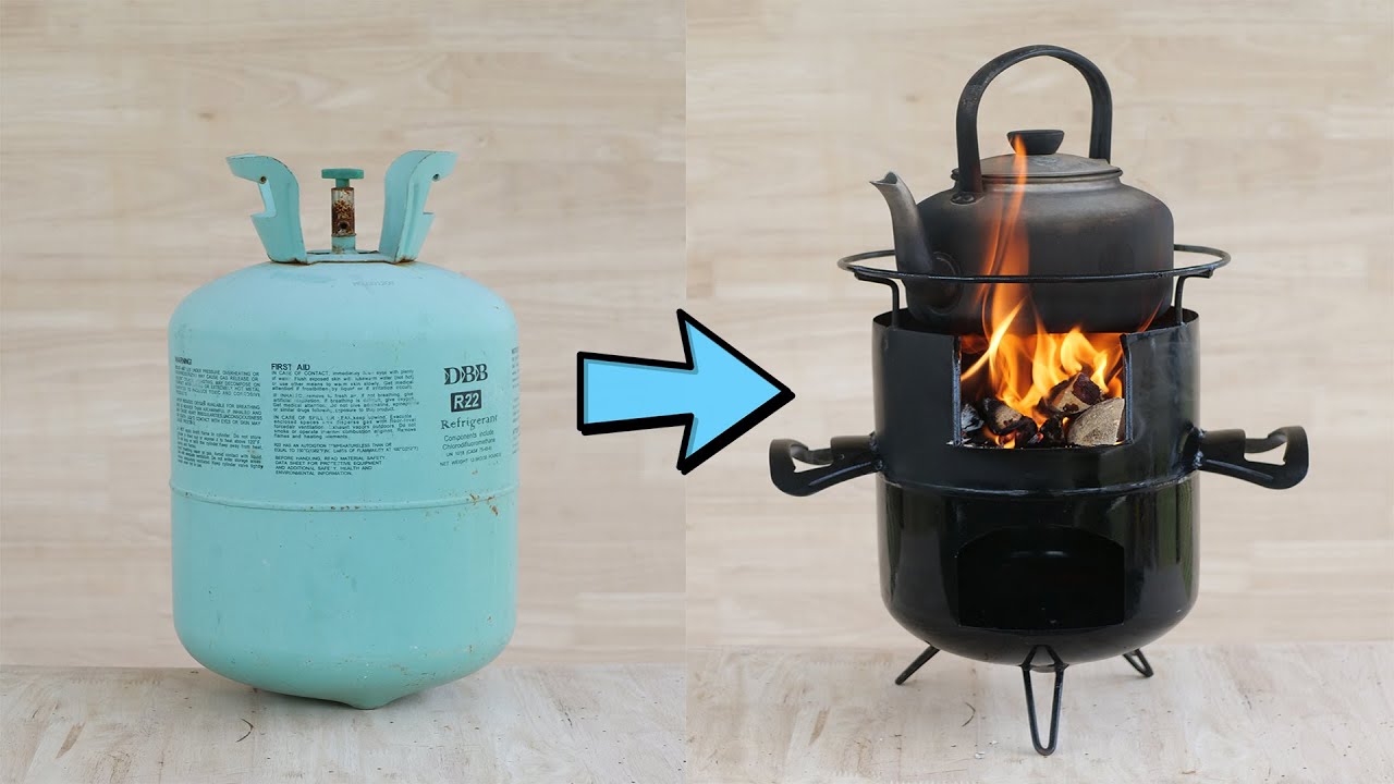сделать дровяную печь из пустого баллона от фреона - Stove Creative