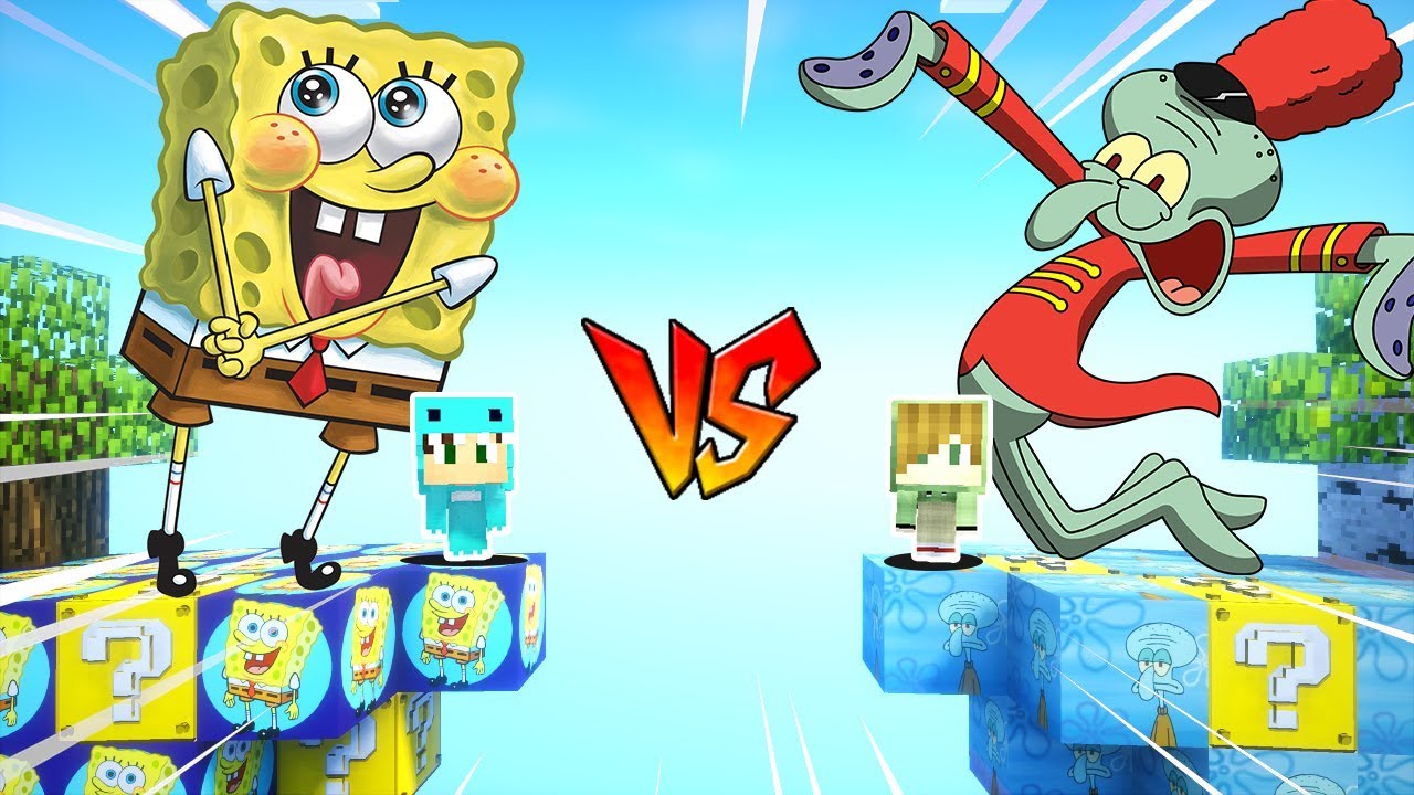 ISLA de BOB ESPONJA VS ISLA de CALAMARDO 🌴 MINECRAFT MINI JUEGO BEBE MILO Y VITA con LUCKY BLOCKS
