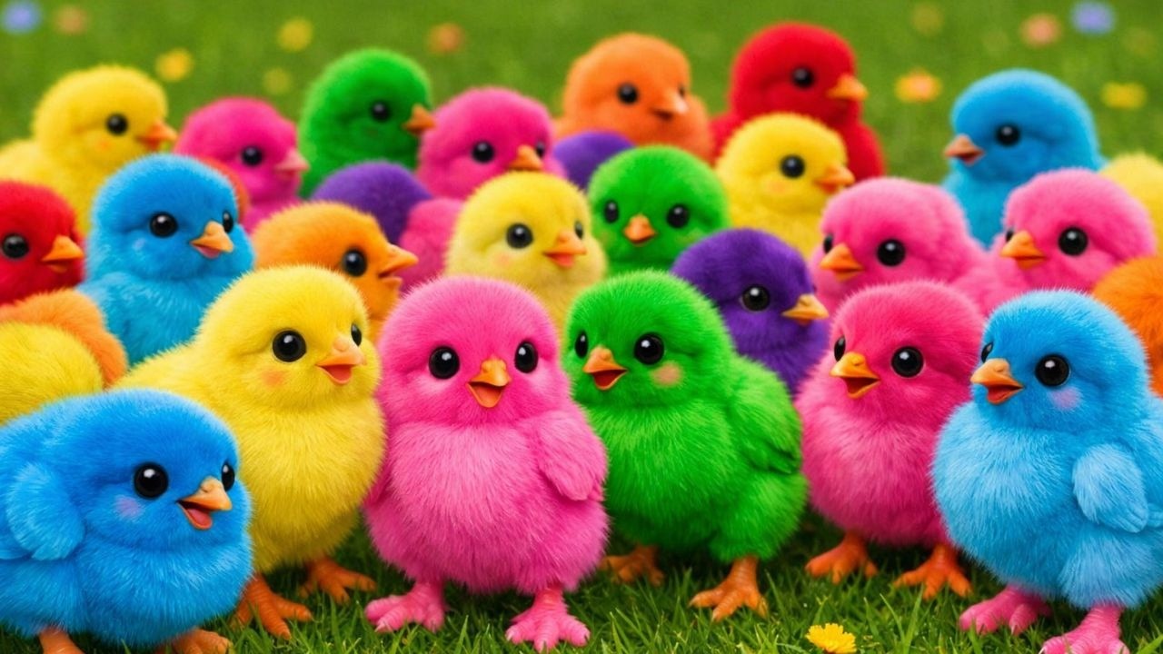 Милые цыплята охотятся за едой