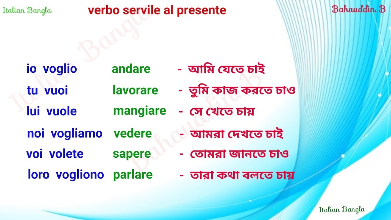 italian language - 8 (first part) বর্তমান কালের servili