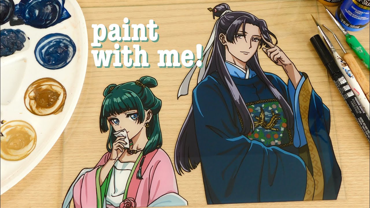 paint with me! 🫖 the apothecary diaries ⟡ anime glass painting | maomao and jinshi 🍵🍃