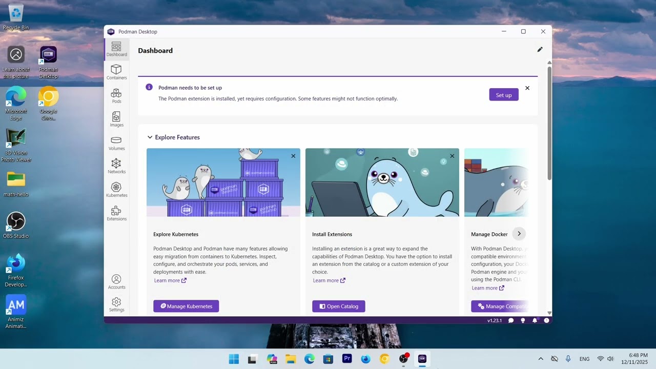 Установите Podman Desktop на Windows 11.