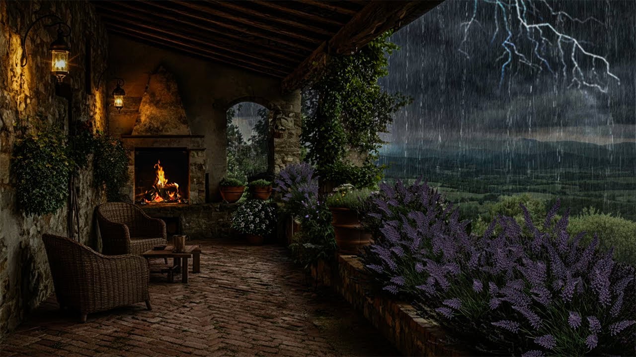 🔥Sweet Small Tropical Balcony on Stormy Night⛈️PERFECT SOUNDS FOR DEEP SLEEP, Relaxation, Bye Stress