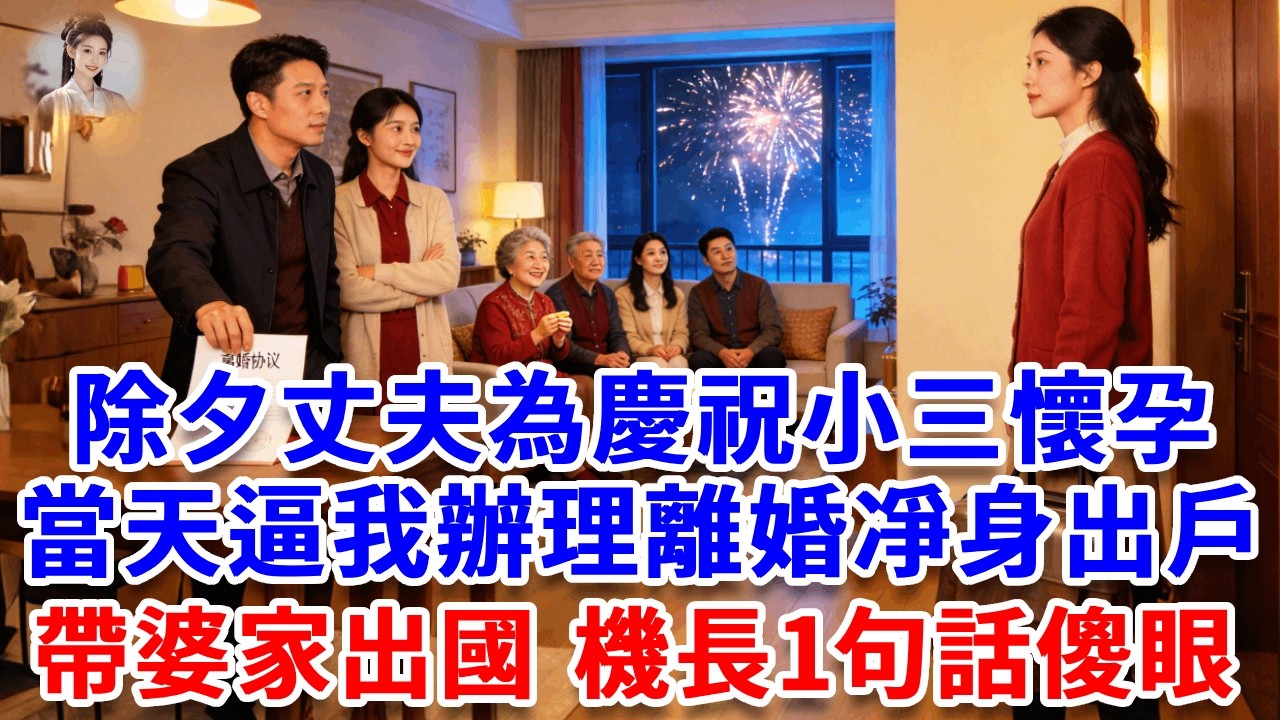 除夕丈夫為慶祝小三懷孕，當天逼我辦理離婚凈身出戶，帶婆家6口人出國過年，機長「您前妻是首富千金，妳們被通緝了請配合處理！」#思妤說故事#為人處世#生活經驗#情感故事#晚年哲理#說故事#完結文#原創故事