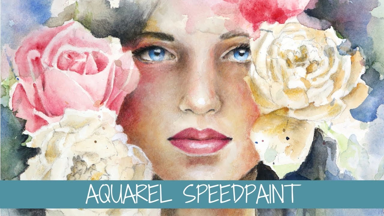 Portret in Aquarel: Meisje met rozen
