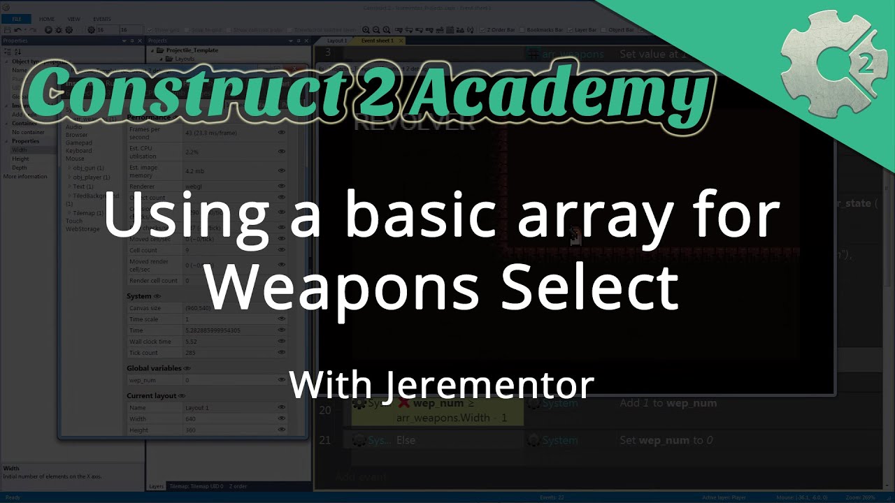 Using a Basic Array for Weapons Select in Construct 2 - with Jerementor