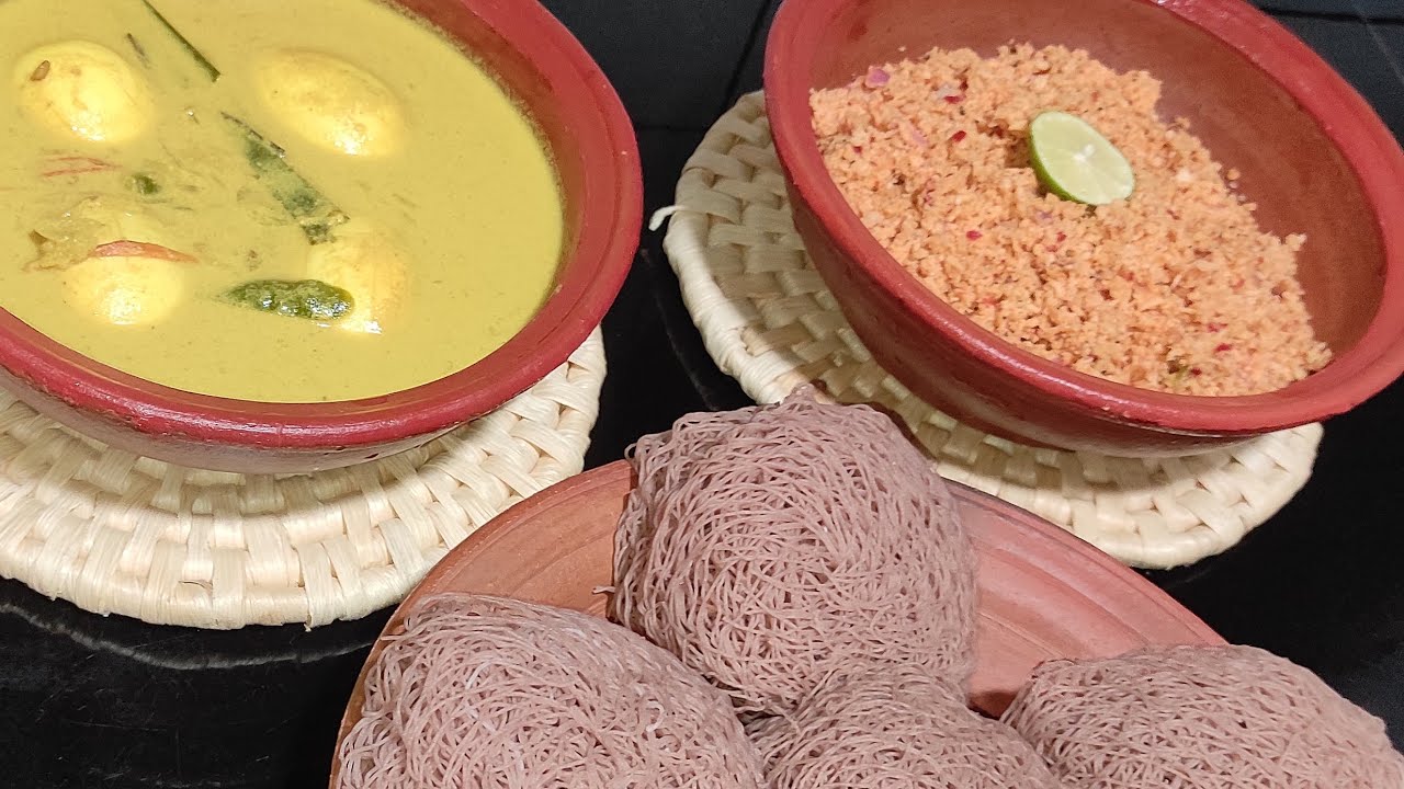 හැමෝම කන්න ආස බිත්තර කිරි හොදි එක්ක ඉදිආප්ප පොල් සම්බෝල 🥰 #mealsbyrandi #stringhoppers #eggcurry 