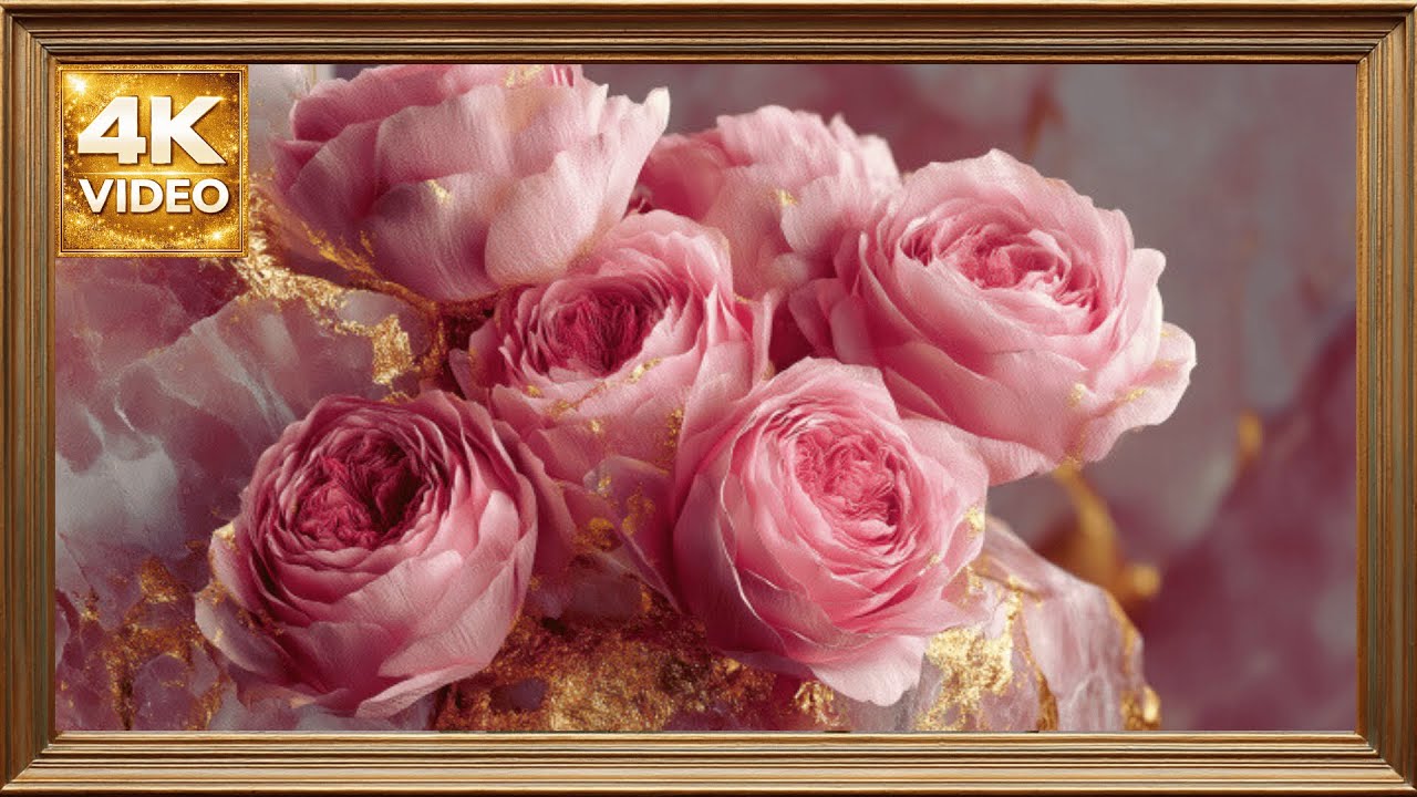 Flores Románticas 4K | Rosas con Detalles Dorados | Fondo Estático para TV