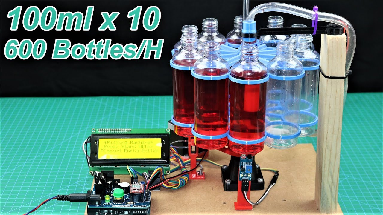Машина для розлива 10 бутылок своими руками на базе Arduino — 600 бутылок/час