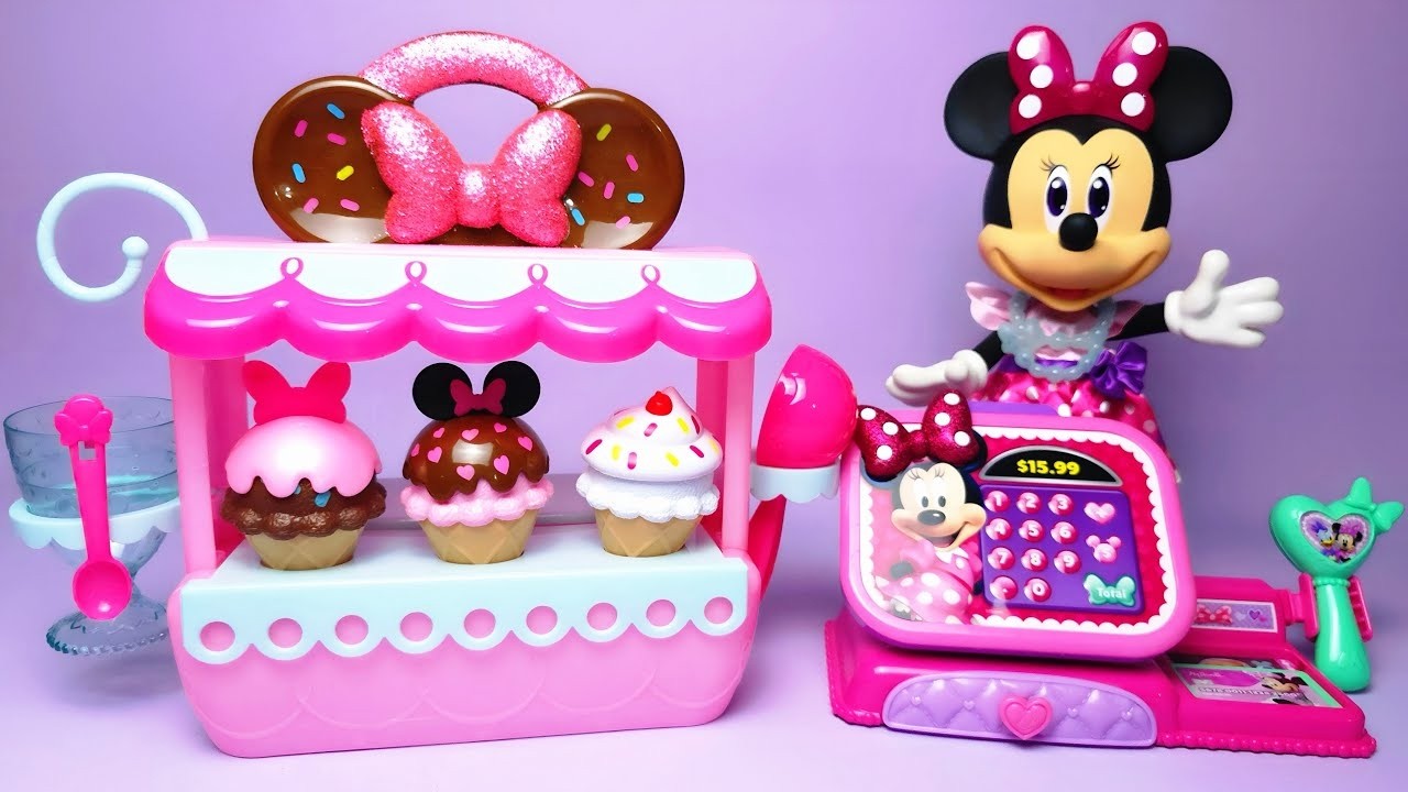 Disney Minnie Mouse Ice Cream Store Cash Register Set Satisfying with Unboxing Compilation Toys ASMR