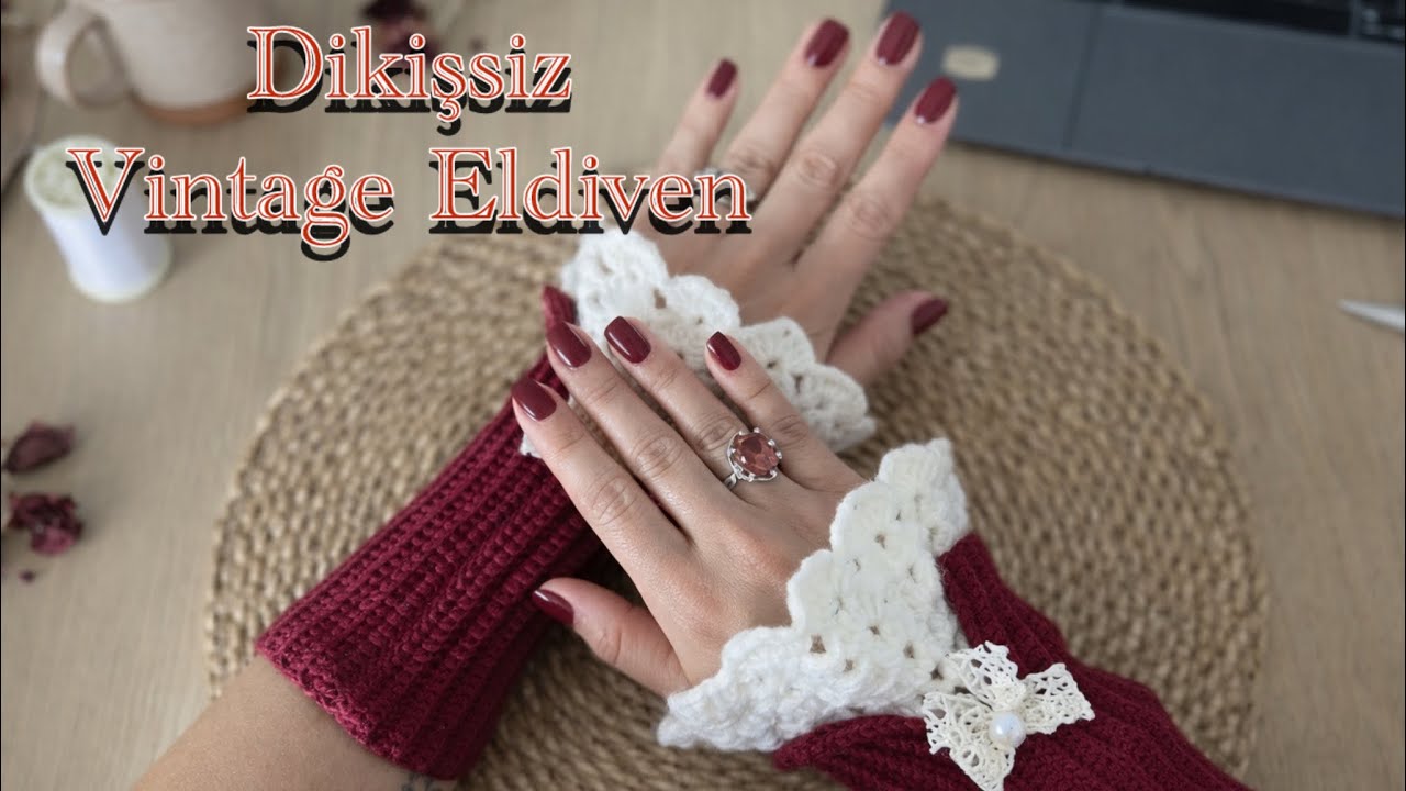 Vintage Dikişsiz Örgü Eldiven Nostaljik Tasarım Seamless Vintage Knit Gloves Retro Winter Accessory