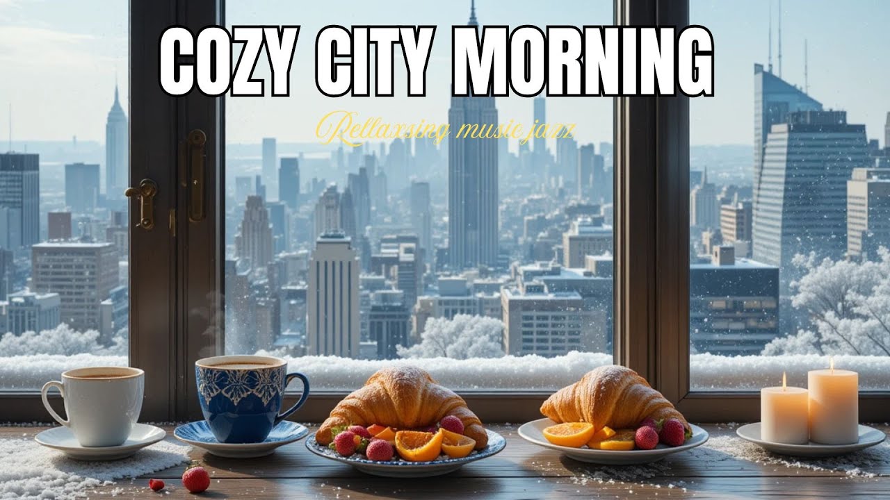 Cozy Snowy Morning | Coffee & City Skyline☕🎉