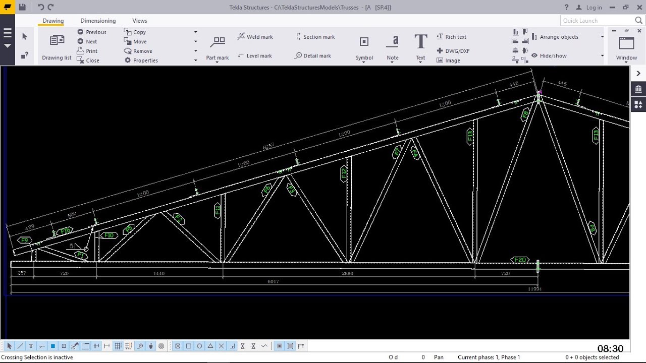 Создание сборочных чертежей многопролетной фермы в Tekla Structures