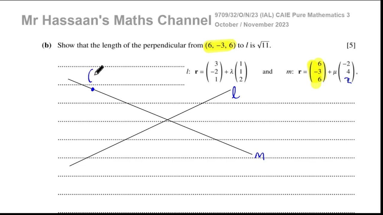 P3 (CAIE), 9709/32/O/N/23 Pure Maths 3,  Q10, Vectors, Angles, Perpendicular Lines