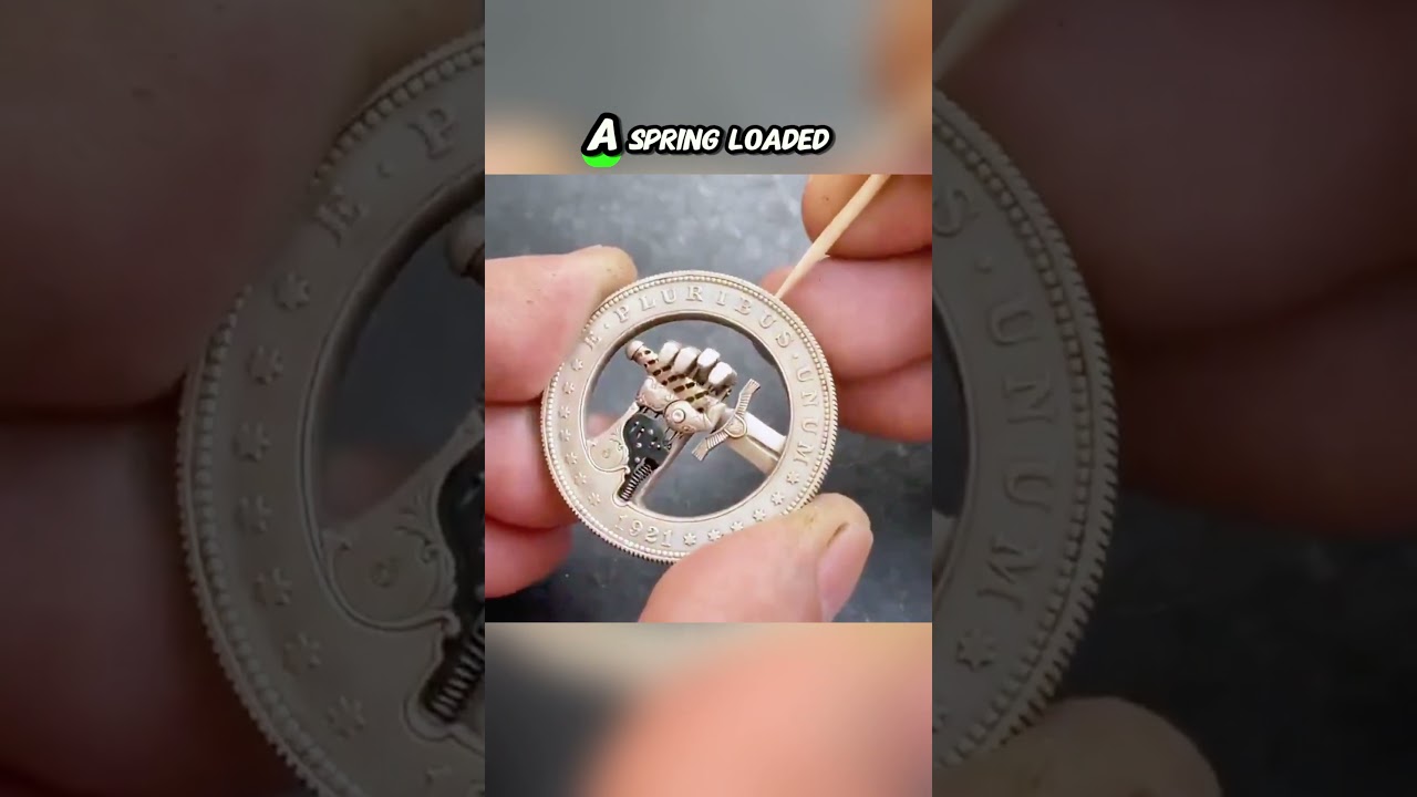 Modified coin with hidden button. #miniatureart #crafts #mindblown #coinartis #silverdollar