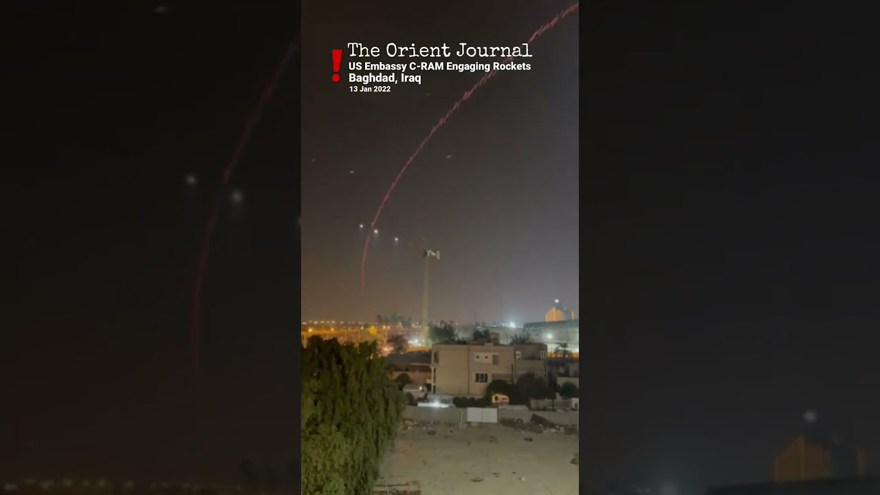 US Embassy Baghdad C-RAM engaging inbound rockets in Iraq 13/01/22